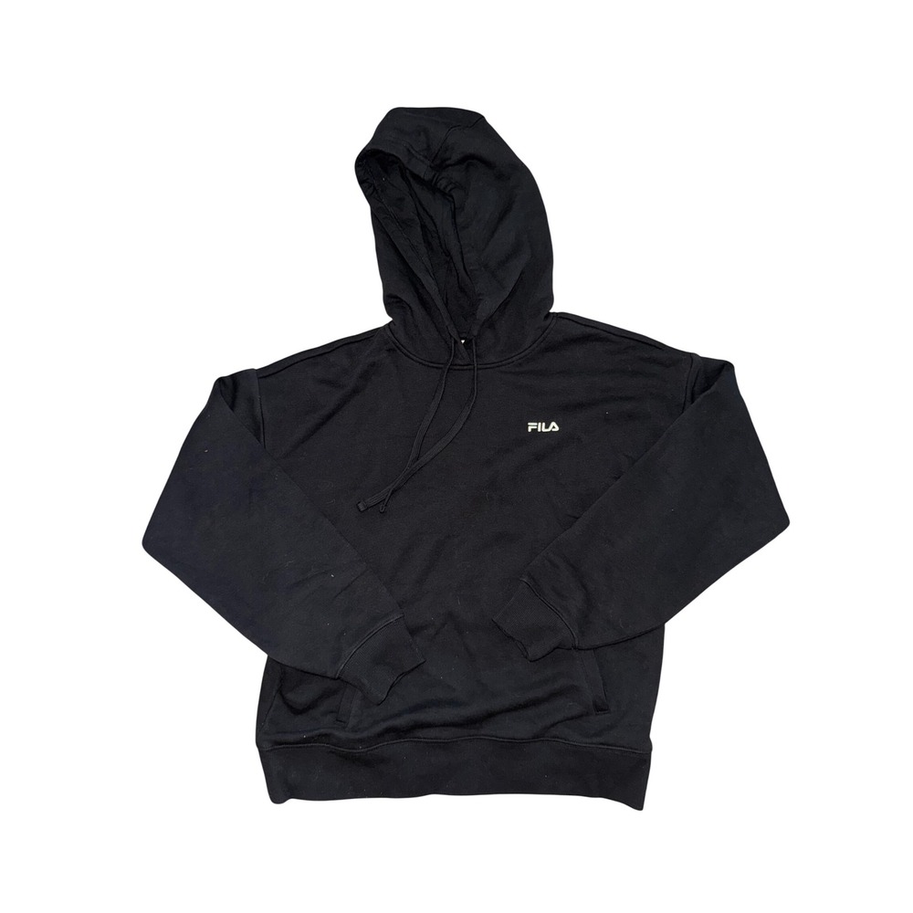 Fila Womens Black Fleece Lined Hooded Sweatshirt Embroidered Logo Size Medium